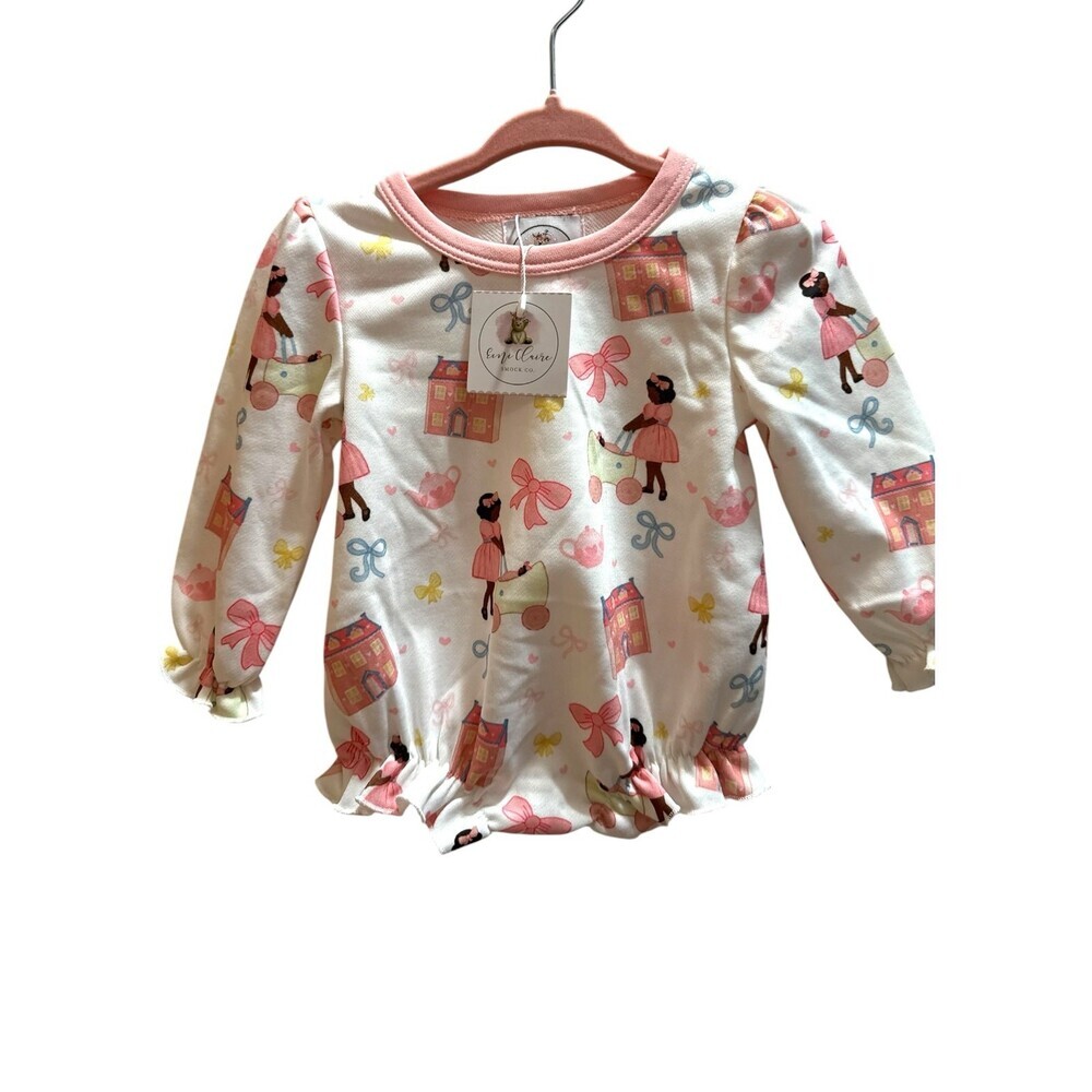 Emi Clair Smocked Co 0-3 Months Girls Pink Dolly Bubble  Romper